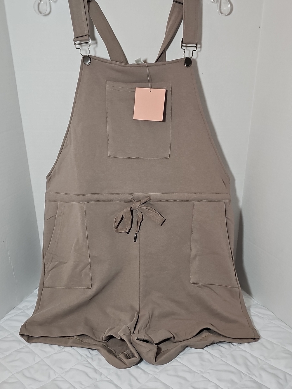 Taupe Women's Short Overalls - Casual Suspender Romper